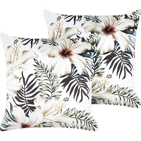 Dekokissen 2er Set OKRA Samtstoff 45 x 45 cm Bunt Pflanzenmuster