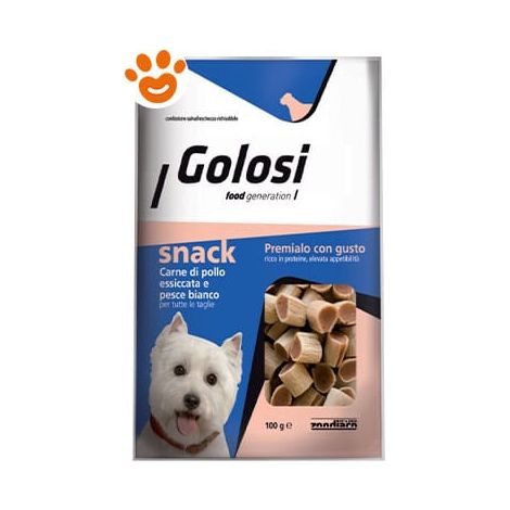 Golosi Dog Snack Carne di Pollo con Pesce Bianco Bocconcini - Confezione 100 Gr - Snack