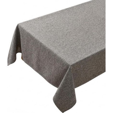 Tischdecke Leinenoptik Grau 140x240 cm Wasserabweisend Abwaschbar Jacquard