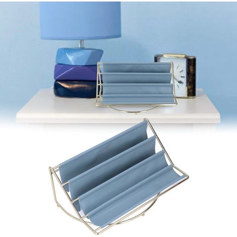 Étagère de rangement multicouche en fer forgé et cuir, décoration de salon de style nordique, boîte de rangement pour clés et télécommandes, organiseur de bureau pour cosmétiques, grande taille bleue. (1/5)