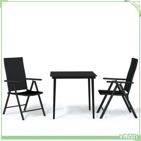 Ensemble à manger de jardin - FAFEICY - 3099107 - Noir - Table 80x80x74 cm - Dossiers inclinables 7 positions (1/5)