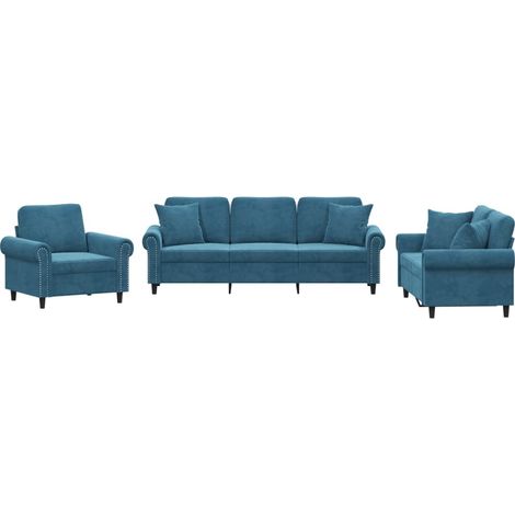 Maison Exclusive - Set di Divani 3 pz con Cuscini Blu in Velluto (1/5)