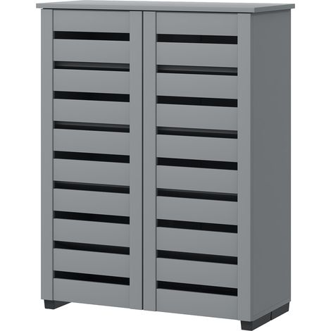 Narrow Shoe Cabinet for Entryway, 5-Tier Slim Shoe Storage Cabinet with 2 Slatted Doors Adjustable Shelves Grey (1/5)
