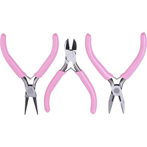 Kit de pinces pour bijouterie, rose, acier carbone, 3 pièces (1/5)
