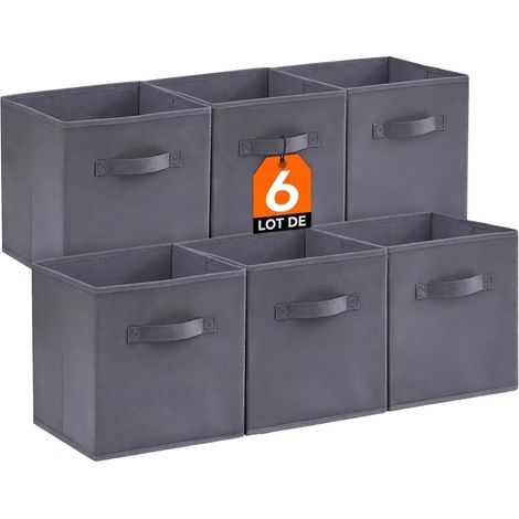 Cubes de Rangement Pliables, Panier en Tissu, Caisse, Boites Rangement avec Poignées, Organisateur pour Vetements, Jouets, 26,5 x 26,5 x 28 cm, 18 L, Gris, Lot de 6 (1/5)
