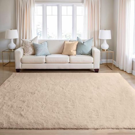 Tapis de Salon Shaggy Tapis Chambre Moderne à Poils Longs et Moelleux, Grand Doux Tapis de Sol Pelucheux Dessous Antidérapant, Beige Sable, 120x170cm (1/5)