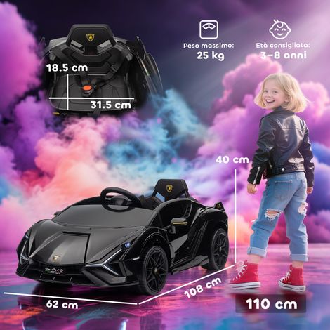 Voiture électrique Lamborghini 12V (pour enfants de 3 à 5 ans, avec télécommande, vitesse de 3 à 5 km/h), noire (1/5)