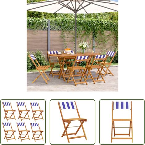 Klappbarer Stuhl - Gartenstühle 6 Stk. Klappbar Blau und Weiß Stoff und Massivholz (1/5)
