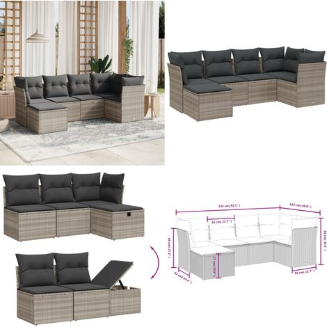vidaXL Salon de jardin 6 pcs avec coussins gris clair résine tressée (1/5)