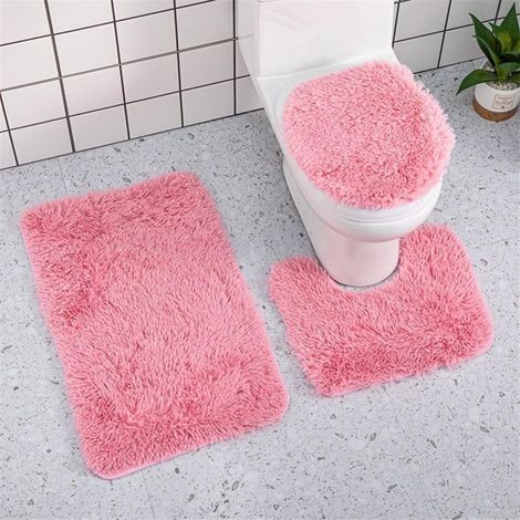 Tapis Bain Absorbants Rose – Lot 3 – Doux, Confortables – Séchage Rapide – Pour SdB et Chambre (1/4)