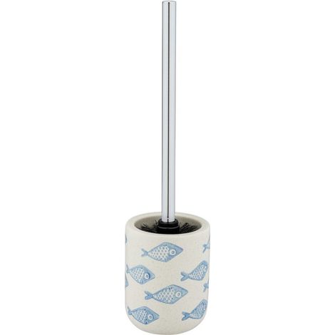Porte Brosse WC Aquamarin, brosse WC noire, céramique matte peinte à la main, Ø 10 x 40 cm, beige - bleu