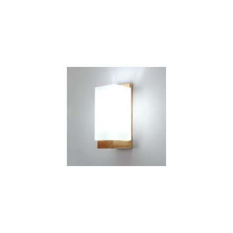 Applique murale en bois raffinée pour l'intérieur, design minimaliste moderne avec douille E27 et abat-jour en verre. Convient aux chambres, salons, couloirs, cafés et autres espaces de décoration. [A (1/5)