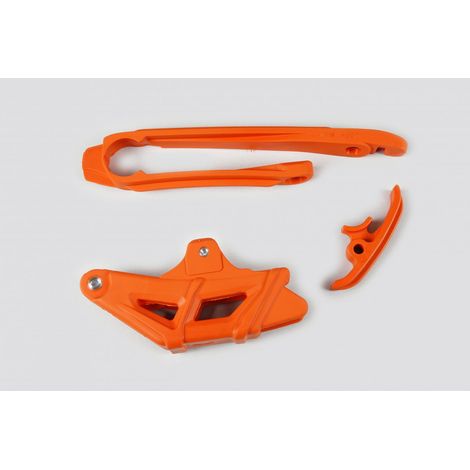 Set di guide UFO (piccolo e grande) + guida catena per KTM EXC 125/200/250/300 TPI, EXC-F 350/450 '12-21, EXC-F 500 '14-21, colore arancione