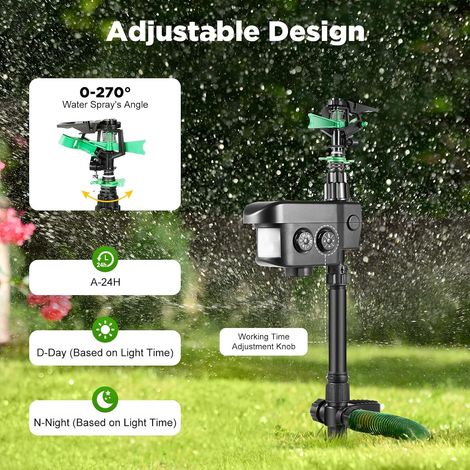 Wasserstrahl Tiervertreiber, 0-270° Bewegungsaktivierter Sprinkler Bewegungsmelder für Tiersprenger, Multifunktional Bewegungsaktivierter Sprinkler (1/5)