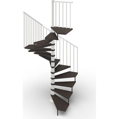 Escalier colimaçon 15 marches - Hauteur à franchir 3.08 à 3.60m - Ø120cm - Trémie carrée - Structure blanche et marches wengé - TEKLA120/SBMWEN-15