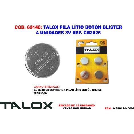 Piles bouton au lithium CR2025 Blister 4 unités 3V