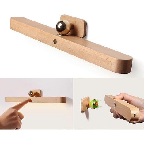 Lampe de miroir de salle de bain rechargeable USB à intensité variable - Lampe de placard en bois sans fil à commande tactile, veilleuse blanche neutre pour maquillage et coiffeuse (1/5)