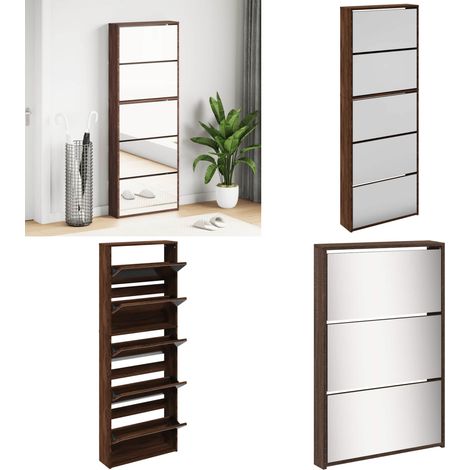 vidaXL Schuhschrank mit Spiegel 5 Fächer Braun Eiche 63x17x169,5 cm (1/5)