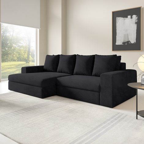 3-Sitzer-Ecksofa links mit Schlaffunktion und Stauraum Paola Schwarz (1/5)