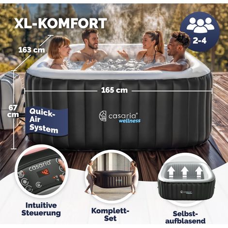 CASARIA Aufblasbarer Whirlpool 4–6 Personen 100–140 Düsen schnelles Aufheizen bis 42°C, winterfest mit Frostschutz 3-lagiges PVC Spa Pool mit Abdeckung Filter & Zubehör Für In & Outdoor Eckig M (1/5)