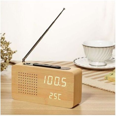 Retro-Wecker aus Holz für den Nachttisch, hochauflösender Wecker aus Holz, Wecker mit großem Digitaldisplay (1/5)