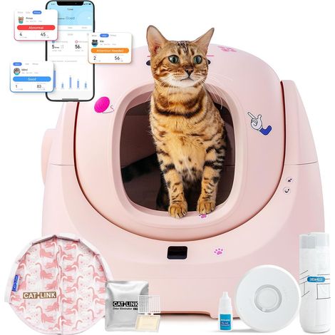 CATLINK selbstreinigende Katzentoilette, XXL 70L Fassungsvermögen, verstärkter seitlicher Auslaufschutz, 7-Punkt-Schutz, App-Steuerung und Mehrkatzenerkennung – Geeignet für mehrere Katzen (rosa) (1/5)