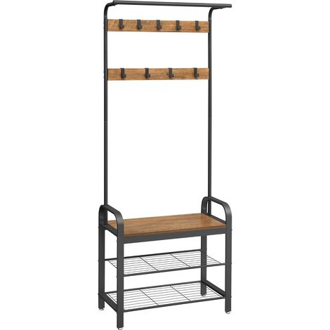VASAGLE Portemanteau, Vestiaire, Meuble d’Entrée avec Étagère Chaussures, avec Crochets Amovibles, 33,7 x 72 x 183 cm, Marron Châtaign HSR040B41 (1/5)