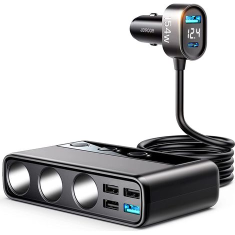Adaptateur chargeur de voiture 154 W, répartiteur de câble de charge 3 compartiments 12 V/24 V avec 5 ports USB pour smartphones/iPad/caméras embarquées/GPS/sièges chauffants (1/4)