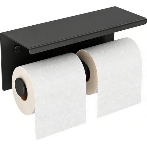 Porte-Papier Toilette Double Rouleau, Porte-Papier Toilette en Acier Inoxydable, Porte-Papier Toilette Mural Commercial avec étagère, Adapté aux Salles de Bains (1/5)