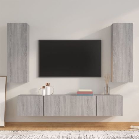 4-tlg. TV-Schrank-Set Grau Sonoma Holzwerkstoff (1/5)