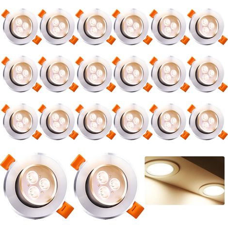 Jiubiaz Focos de Empotrar LED Orientables 3W Redondos 85mm para Techo Salón Dormitorio Oficina Cocina Baño Blanco Cálido 3000K 20 Piezas (1/5)