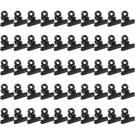 50 pinces métalliques fermées à ressort robuste, pinces bulldog noires de 22 mm, petites pinces à papier pour dossiers, sacs alimentaires et photos.