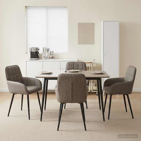 Chaises de salle à manger 4 pièces en simili cuir gris avec accoudoirs et cadre en métal - PANGIVO (1/5)