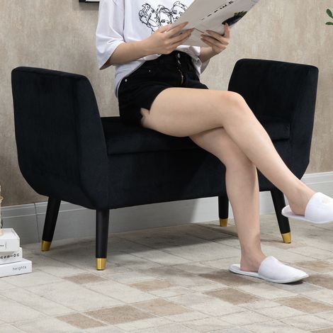 REDOM Banc coffre 107x42x65cm élégant capitonné polyester pieds dorés noir (1/5)