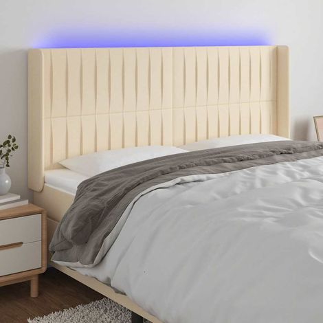 vidaXL Tête de lit à LED Crème 163x16x118/128 cm Tissu (1/5)
