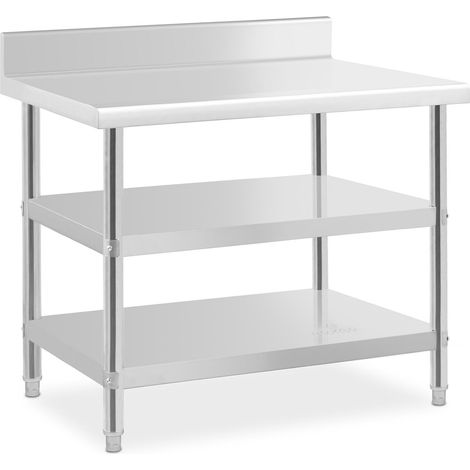 Mesa de trabajo de acero inoxidable con protector contra salpicaduras - 100 x 70 x 16,5 cm - 204 kg - 2 estantes (1/5)