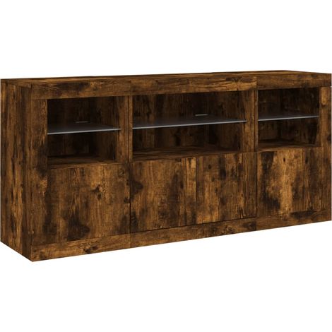 Aparador cómoda mueble de almacenaje organizador cocina salón salón con luces LED 1425 x 37 x 67 cm marrón 020029869 (1/5)