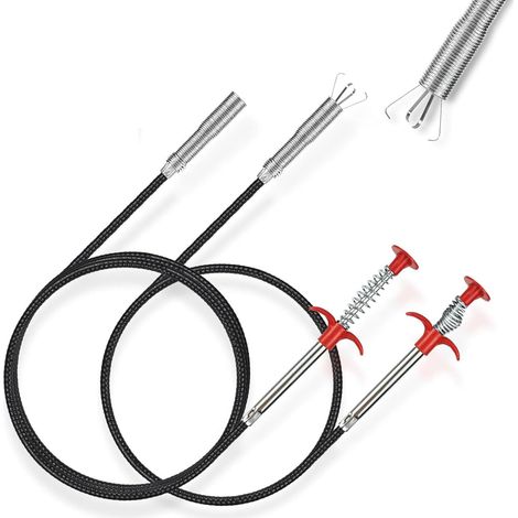 2 PCS Déboucheur de Canalisation 0,9 m et 2 m, Acier Inoxydable, Pince Télescopique, Évier Salle de Bain Toilettes (1/5)
