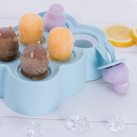 6-teilige Eisform aus BPA-freiem Silikon, ideal für Kinder zum Selbermachen, für Küche und Haushalt, in Hellblau und Weltraumblau, rechteckige Ausführung mit Cartoon-Motiven (1/5)