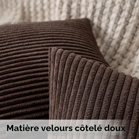 Lot de 2 Decorative Housse de Coussin en Velours Côtelé Canapé Taie d'oreiller Douce pour Maison Salon Chambre Lit Clic Clac 40x40 cm Chocolat (1/5)