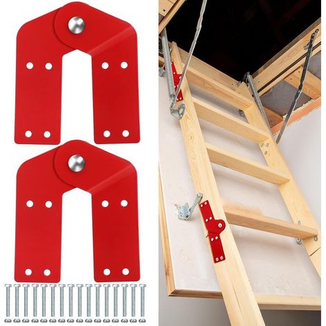 Lot de 2 charnières d'échelle de grenier de rechange avec vis antidérapantes (1/5)