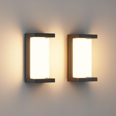 2 Piece 24W LED Extérieur Applique Murale, 3000K, IP65 Imperméable Lampe murale, Moderne Applique Murale Rectangulaire pour l'Intérieur, l'Extérieur, le Patio et plus. Noir (1/5)