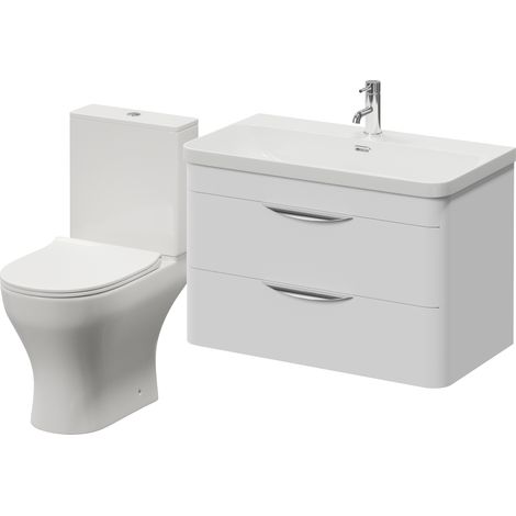 Oslo Gloss White 1350mm Wall Mounted Vanity and Jubilee Toilet Suite with Fina Basin - 1350mm - Oslo Standard Handle