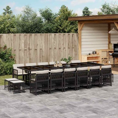 Ensemble à manger de jardin 17 pcs-Salon de jardin coussins noir résine tressée 116385 (1/5)