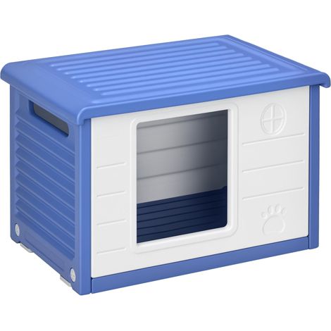 Niche pour chien extérieure en plastique maison pour chiens avec bouches d'aération bleu et blanc