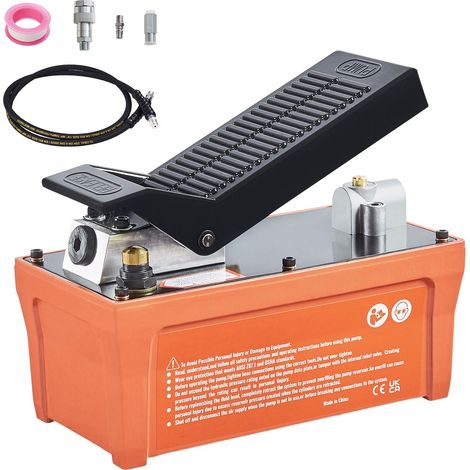 Pompe hydraulique à air, 6895 bar, réservoir 1,9L, sortie NPT 10mm, entrée NPT 6,4mm, tuyau 2m, pédale au pied, pour machines de carrosserie et poteaux de traction, orange. (1/5)