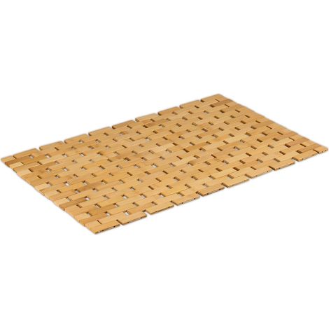Tapis de Bain en Bambou, 60x40 cm, caillebotis pour Sauna, Douche, intérieur et extérieur, Enroulable, Nature (1/5)