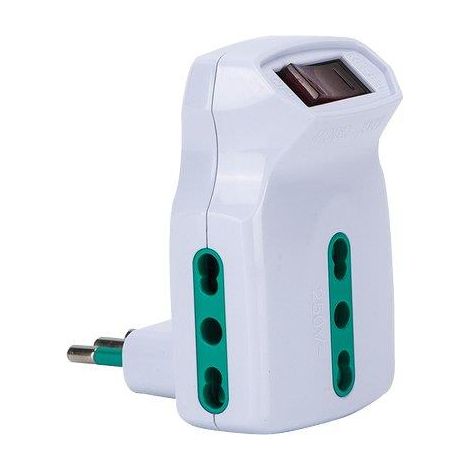 ADATTATORE TRIPLO 10A10/16A FME  BIANCO 2P+T + INTERRUTTORE TERMICO