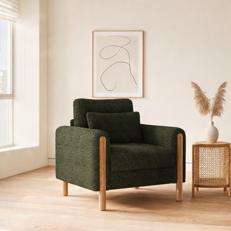 Fauteuil relax 1 place en tissu Teddy vert sapin en teddy (1/5)