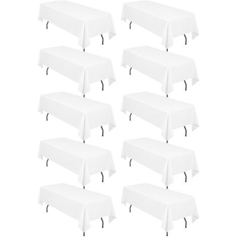 BUNTHAUS Paquet de 10 nappes rectangulaires,153x260cm Nappe Blanche en Polyester pour Tables rectangulaires de 6 Pieds, résistantes aux Taches et aux Plis pour Mariage, Restaurant, fête, Banquet